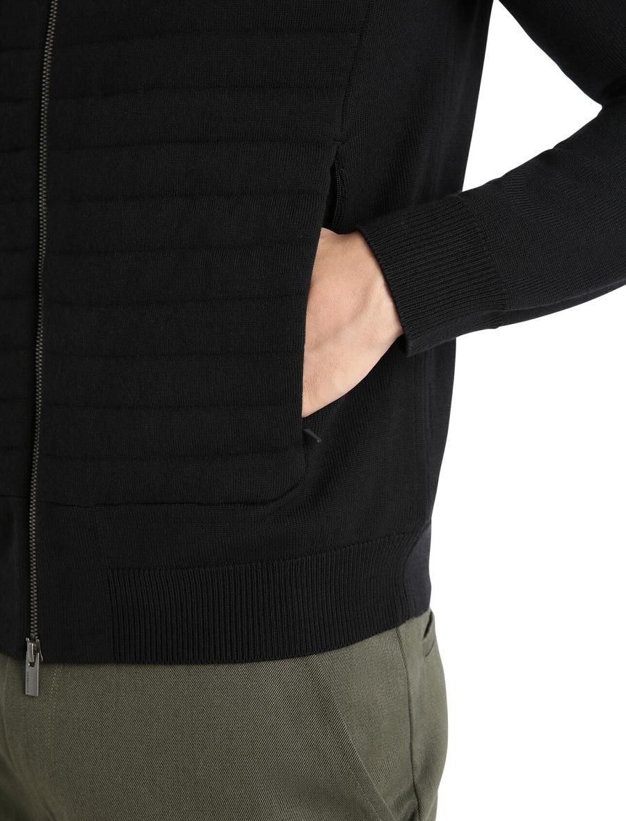 Black Icebreaker City Label ZoneKnit™ Merino Insulated Knit Bomber Men's Hoodie | AU 1265NWYB